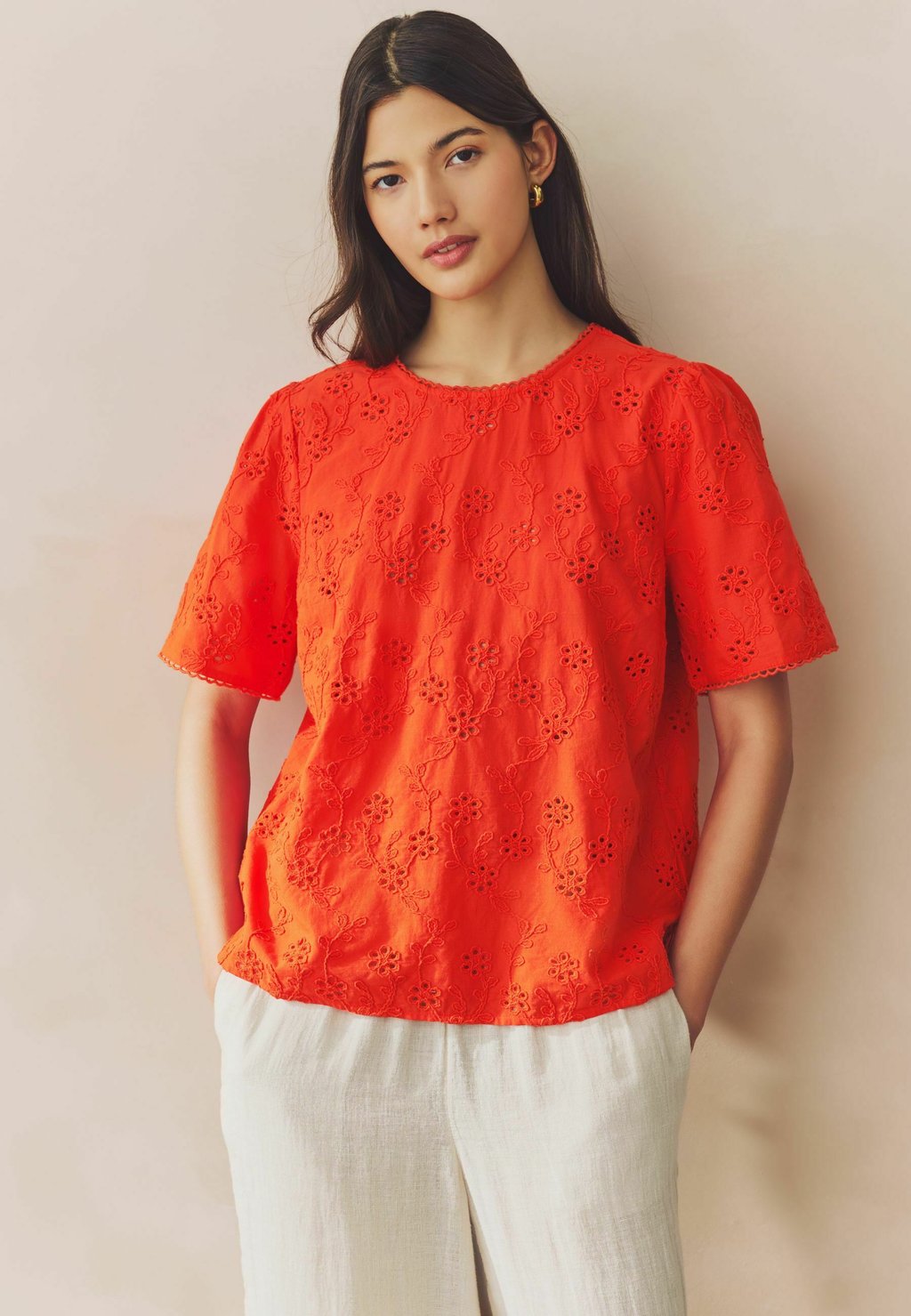 

Блуза REGULAR FIT-TEXTURED FLORAL CORNELLI EMBROIDERED SHORT SLEEVE Next, красный