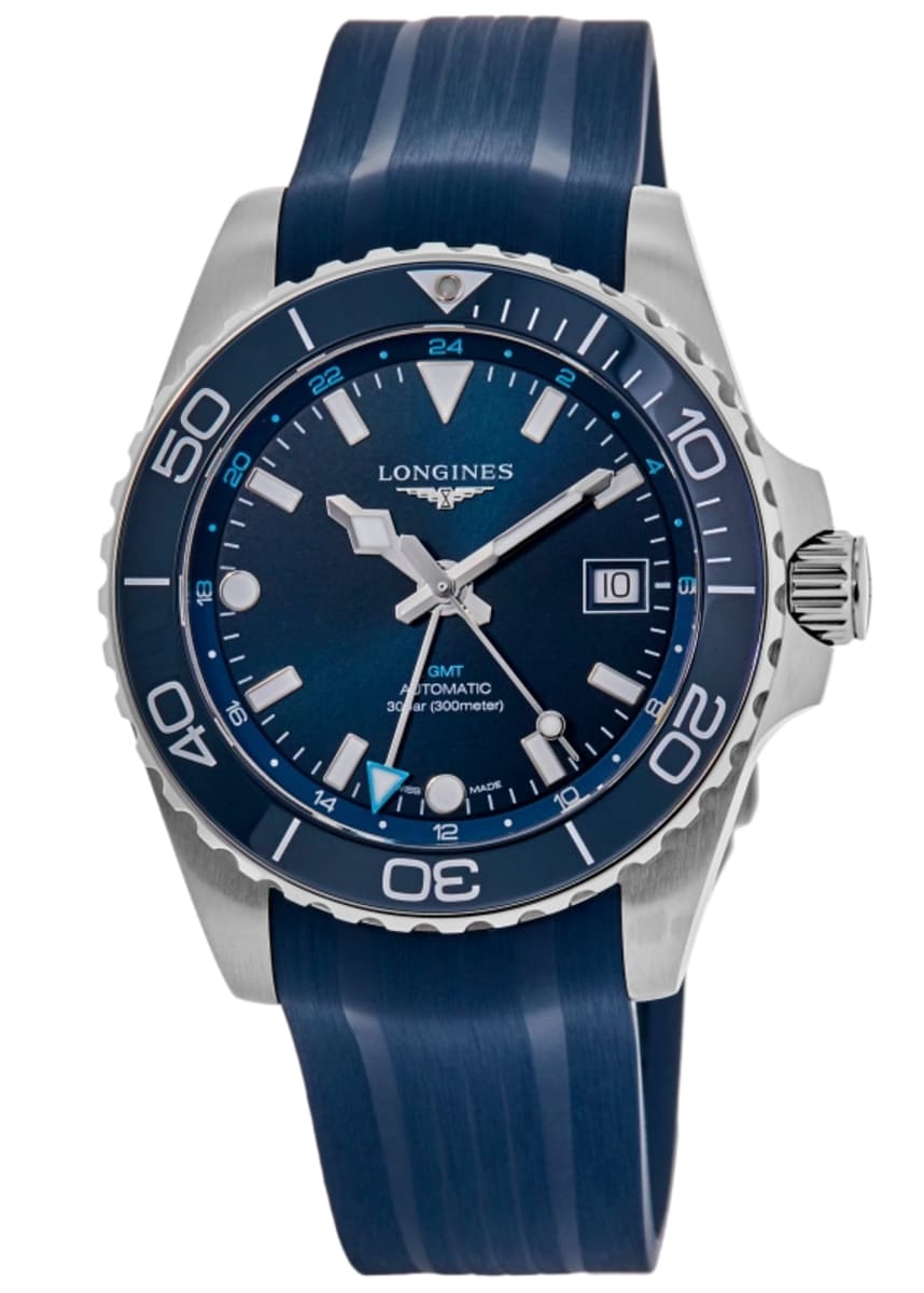 

Мужские часы Longines HydroConquest GMT Automatic с синим циферблатом и каучуковым ремешком L3.890.4.96.9