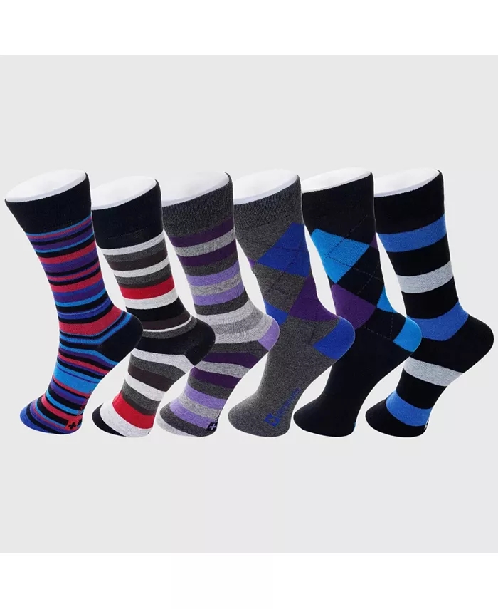 

Мужские классические носки 6 пар, хлопковые носки для мужчин, однотонные с рубчиком, узор аргайл, разноцветные веселые дизайны Alpine Swiss, фиолетовый