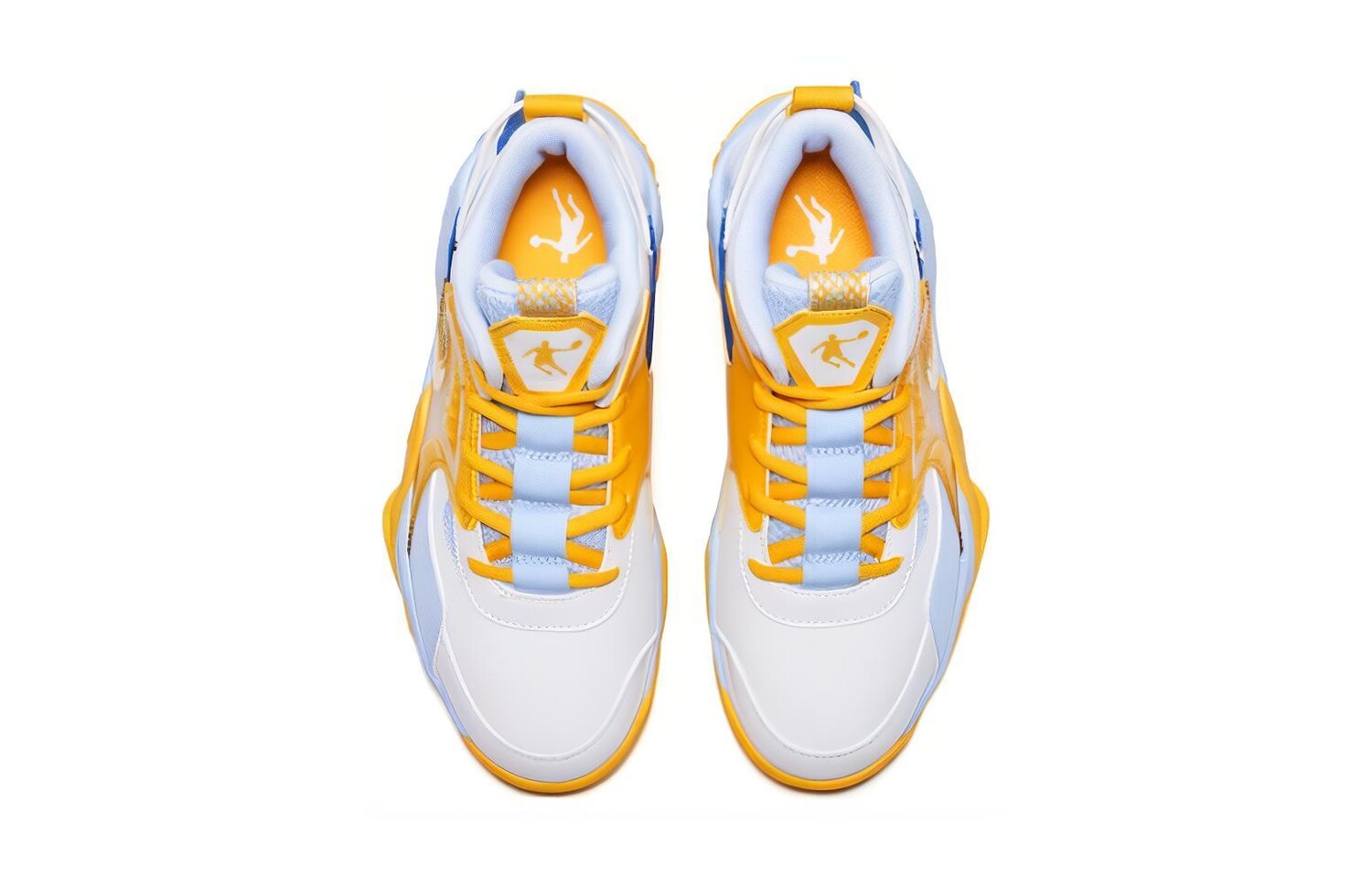 Детские баскетбольные кроссовки GS Mid-top белые/синие/желтые Qiaodan — фото 3
