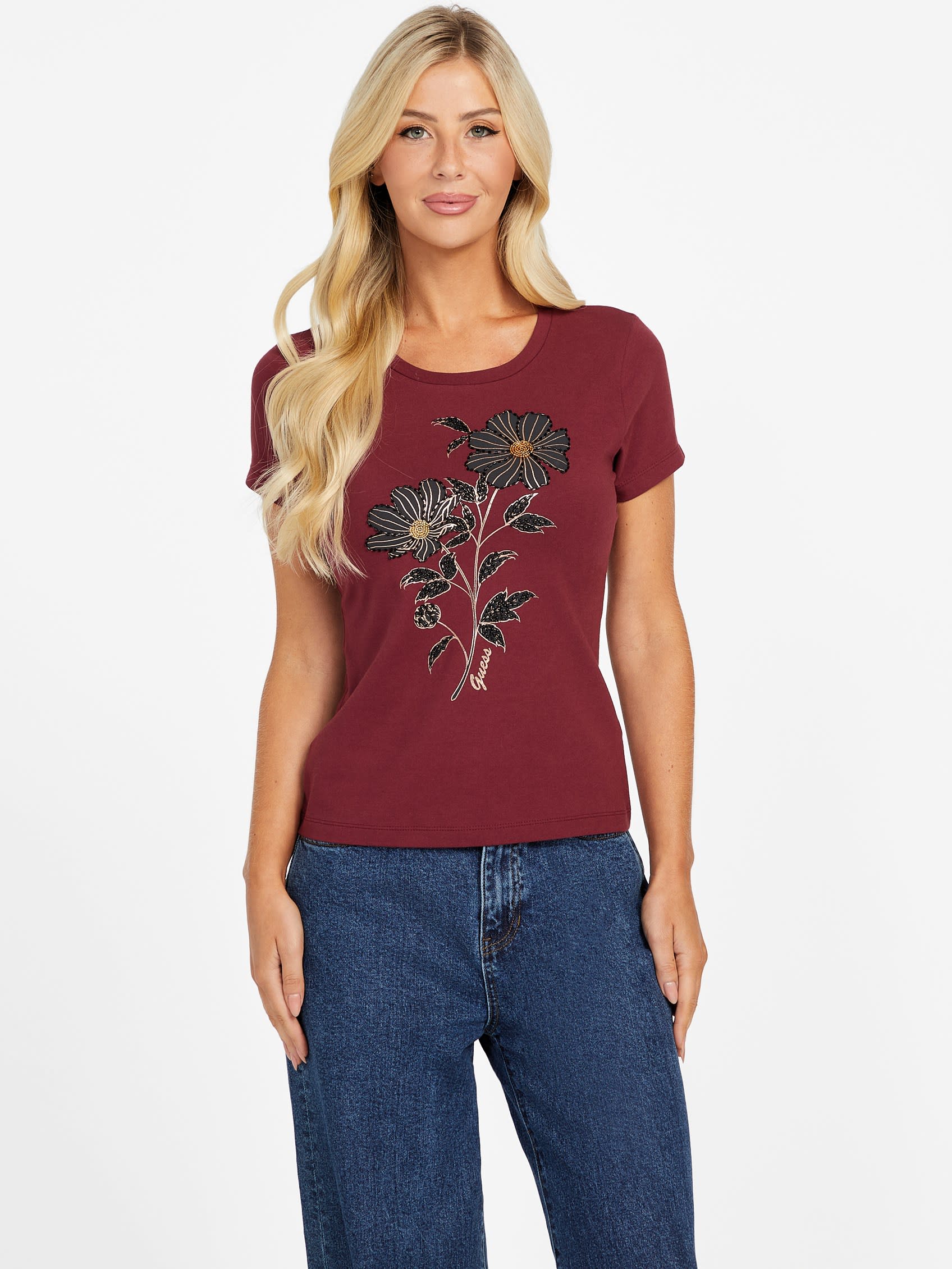 

Футболка с круглым вырезом Eco Verona с бисером Guess Factory, Petite Syrah