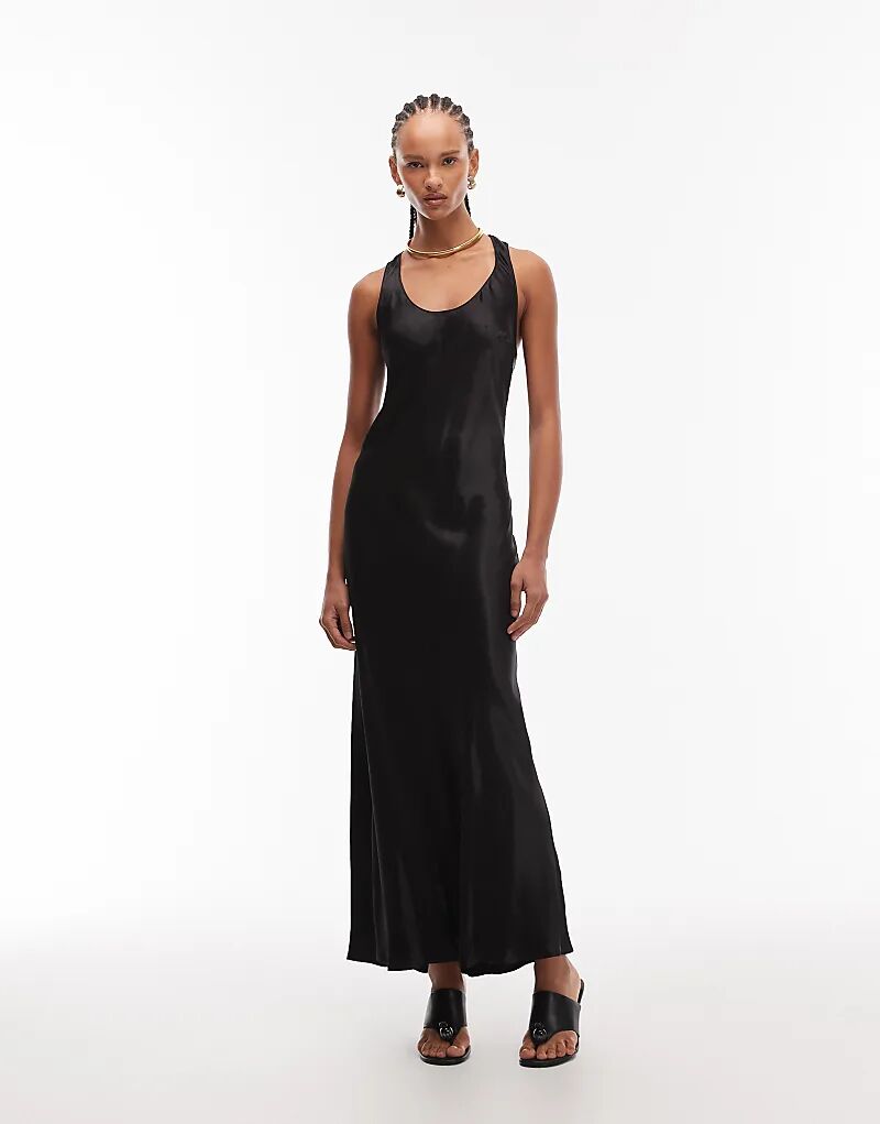 

Платье макси с атласным вырезом ASOS DESIGN черного цвета