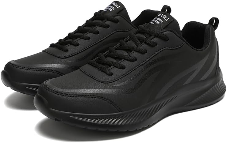 

Мужские повседневные кроссовки с круглым носком из кожи на шнуровке, низкие, легкие, с нескользящей подошвой, подходят для ежедневной носки, прогулок, игры в бадминтон и теннис Igzbibg, черный