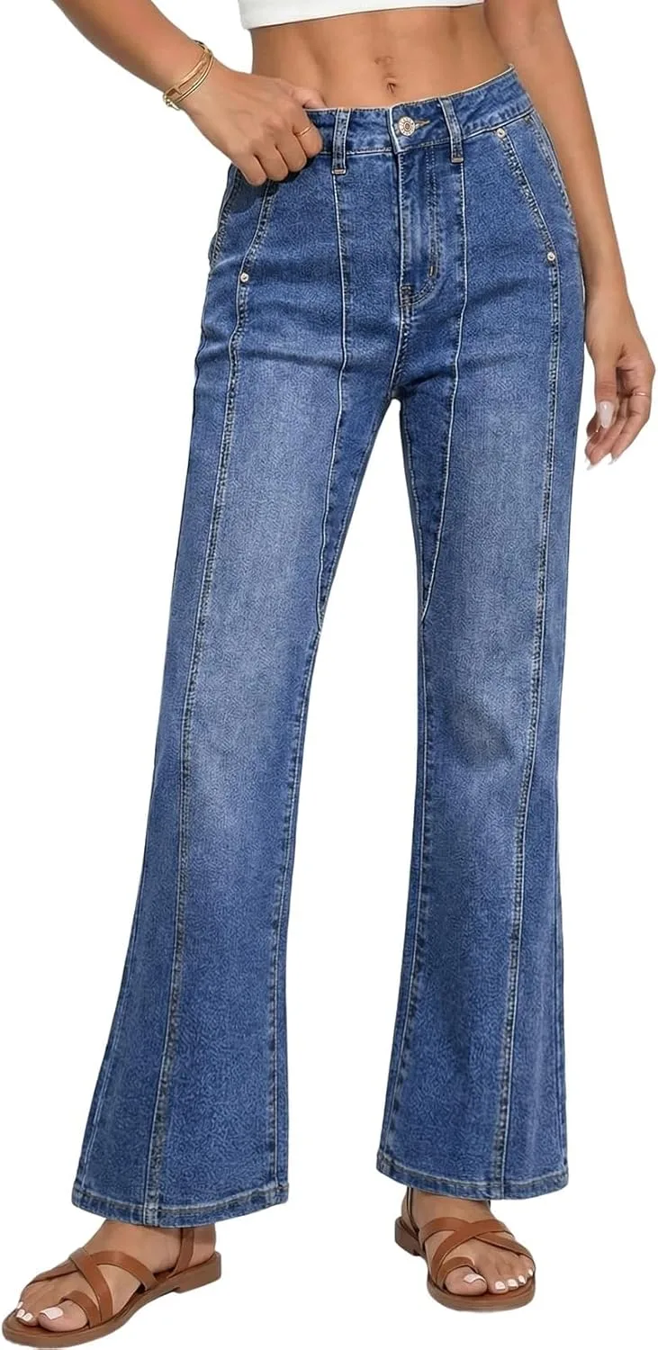 

Stylish Women's Trendy Wide Leg Jeans High Waisted Stretchy Ankle Bootcut Astylish