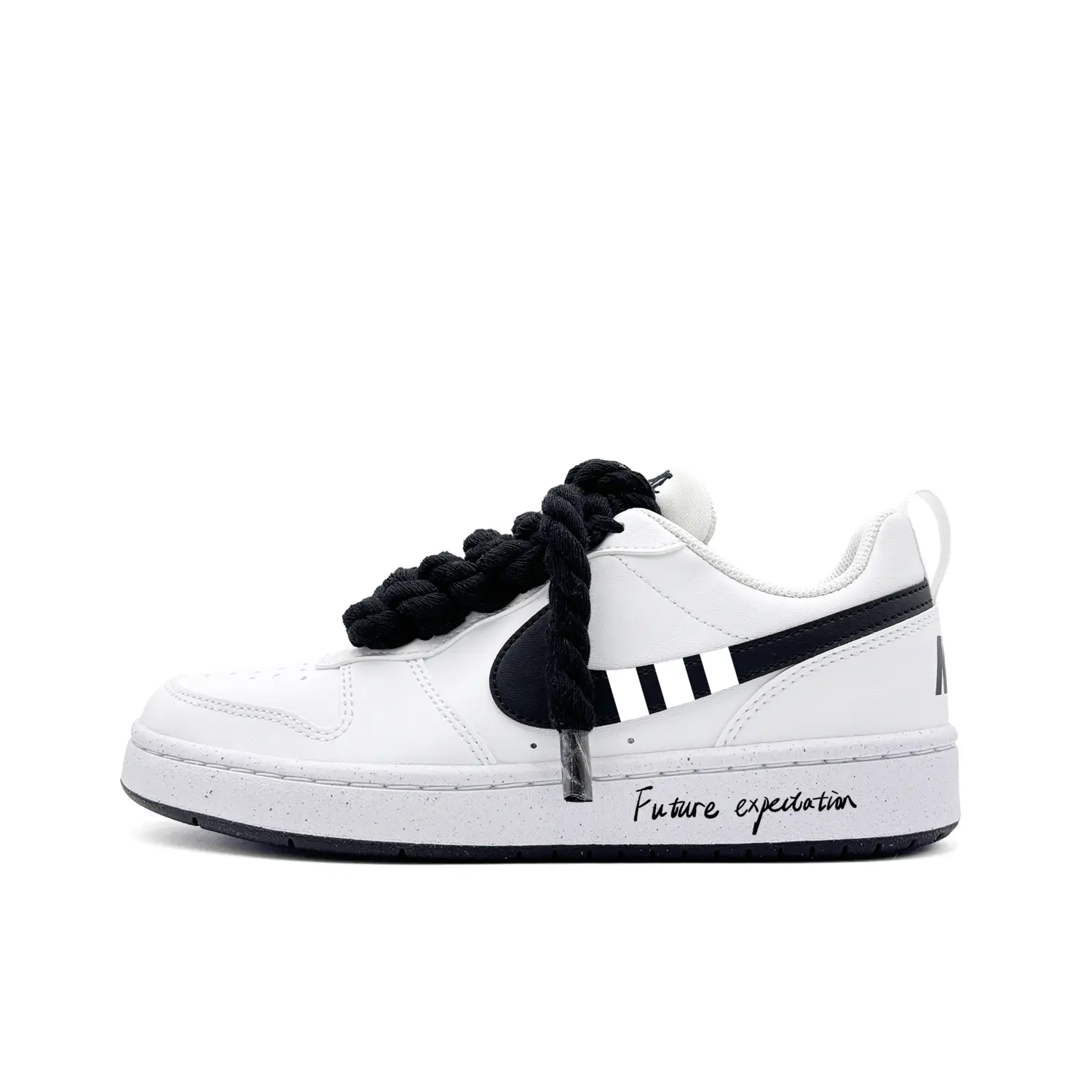 

Nike Court Borough устойчивые к истиранию низкие детские скейтбординг кроссовки Black White Kids'