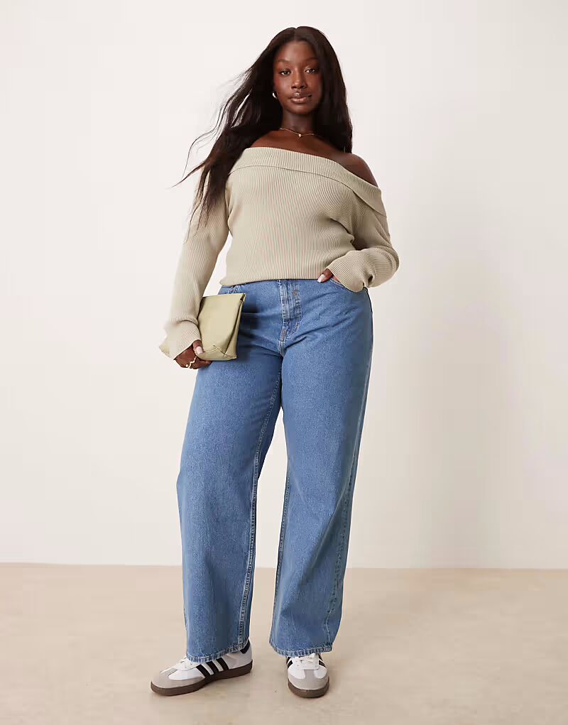 

Джинсы-папы ASOS DESIGN Curve с широкими штанинами чисто-синего цвета