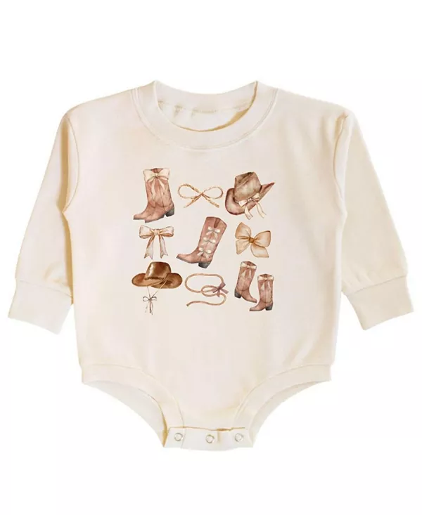 

Детский комбинезончик с длинными рукавами в ковбойском стиле для девочек. Sweet Wink, бежевый