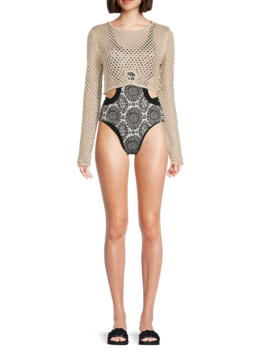 

Укороченный топ-накидка Gretchen Open Knit Solid & Striped, золотой