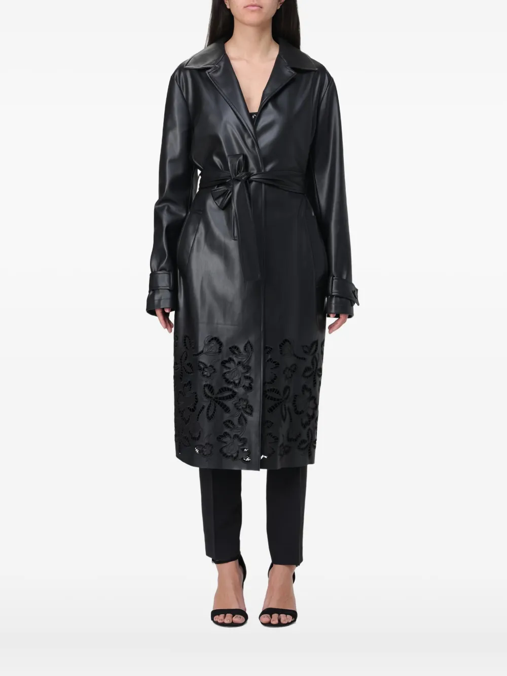 

Пальто с поясом и цветочной аппликацией Liu Jo, черный