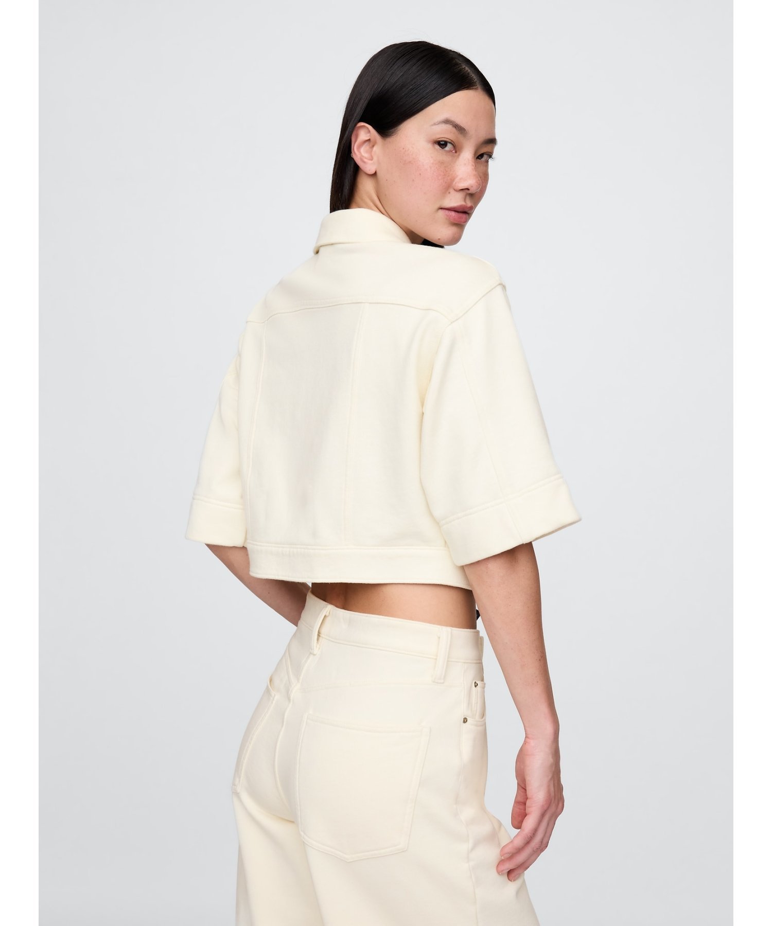 (W) Укороченная джинсовая куртка из плотной французской махровой ткани GAP, WHITE_SAIL — фото 2