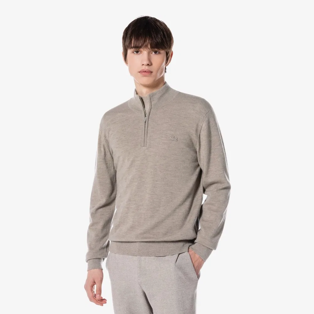 Мужской шерстяной пуловер на молнии тёмно-бежевый от Lacoste — фото 2