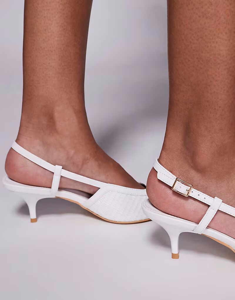 Сандалии Public Desire с открытым носком на каблуке-рюмочке из рафии белого цвета — фото 3