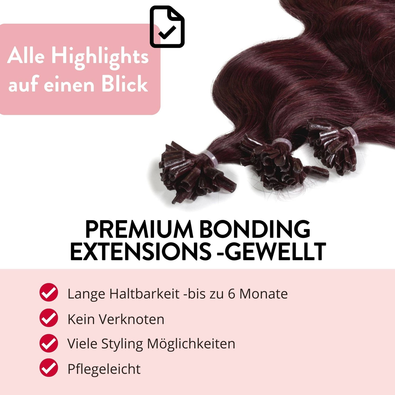 Накладные волосы bonding extensions premium echthaar #55/66 hellbraun intensiv violett-intensiv 0,8g Hair2Heart, 60cm, количество 25 шт. — фото 3
