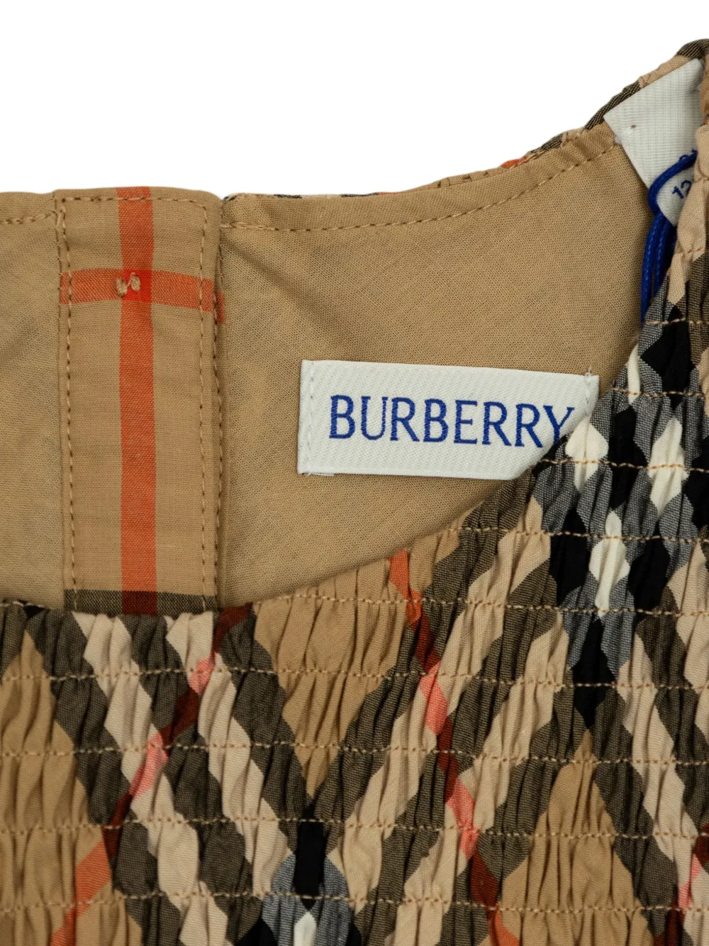 Клетчатая футболка со сборками BURBERRY KIDS, коричневый — фото 3