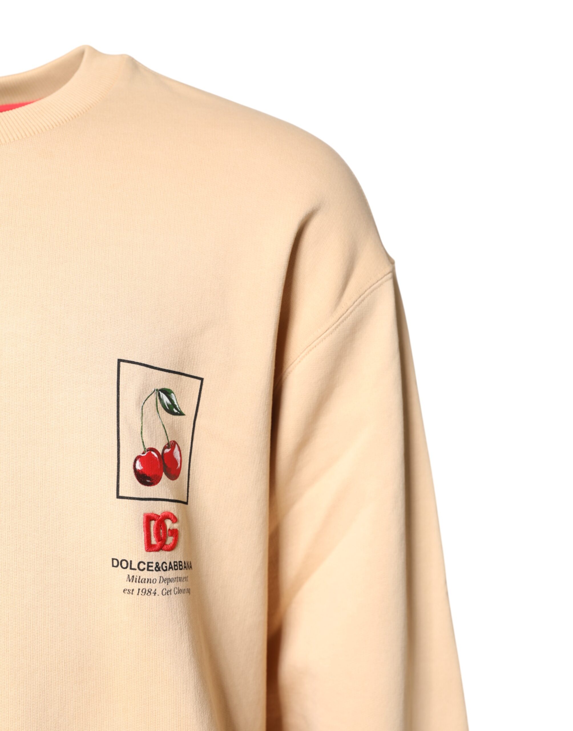 Бежевый свитер с круглым вырезом и принтом вишни Dolce & Gabbana, Beige — фото 2