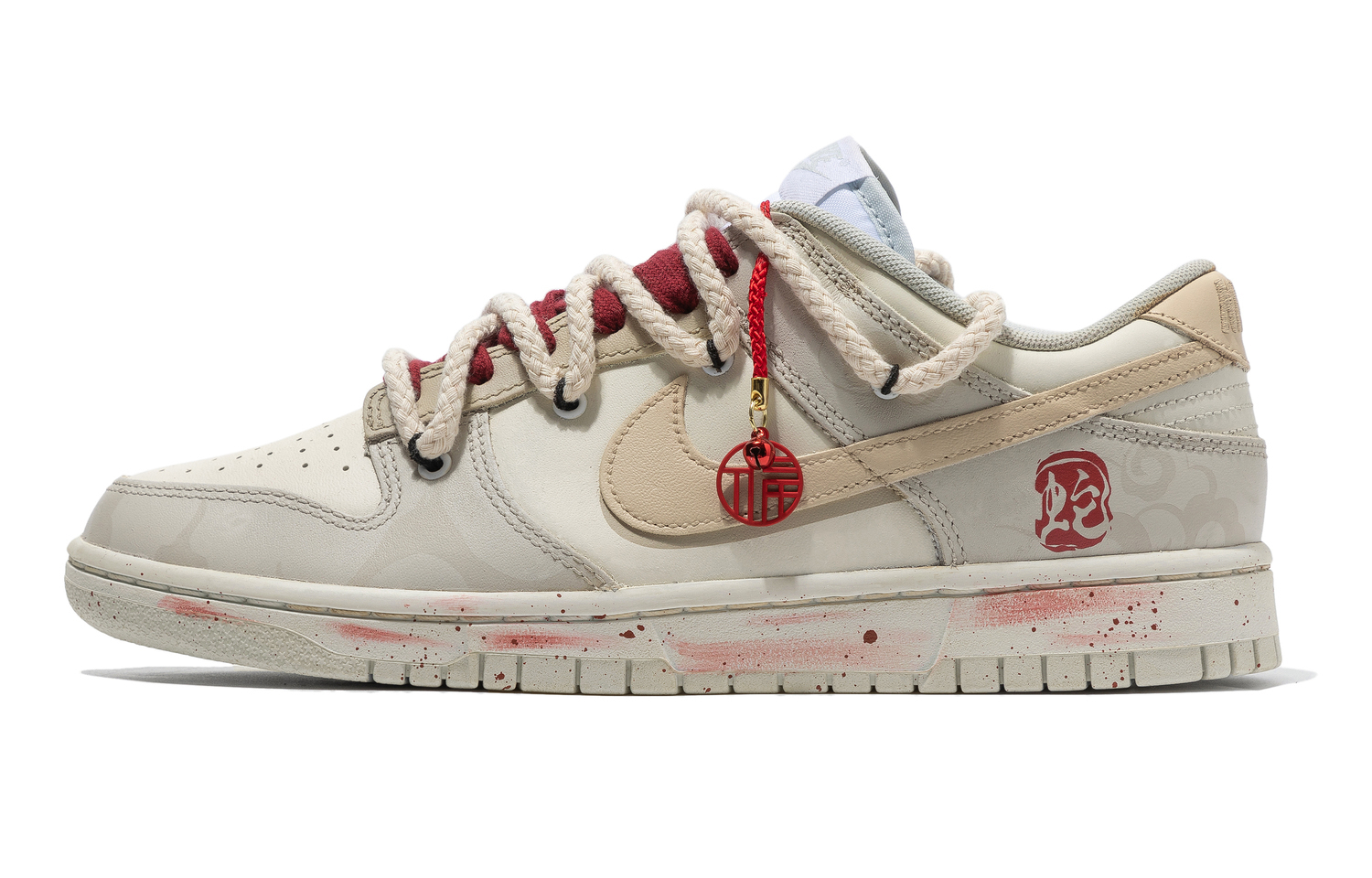 Nike Кроссовки для скейтбординга Dunk унисекс, низкие, бежевые/белые/красные
