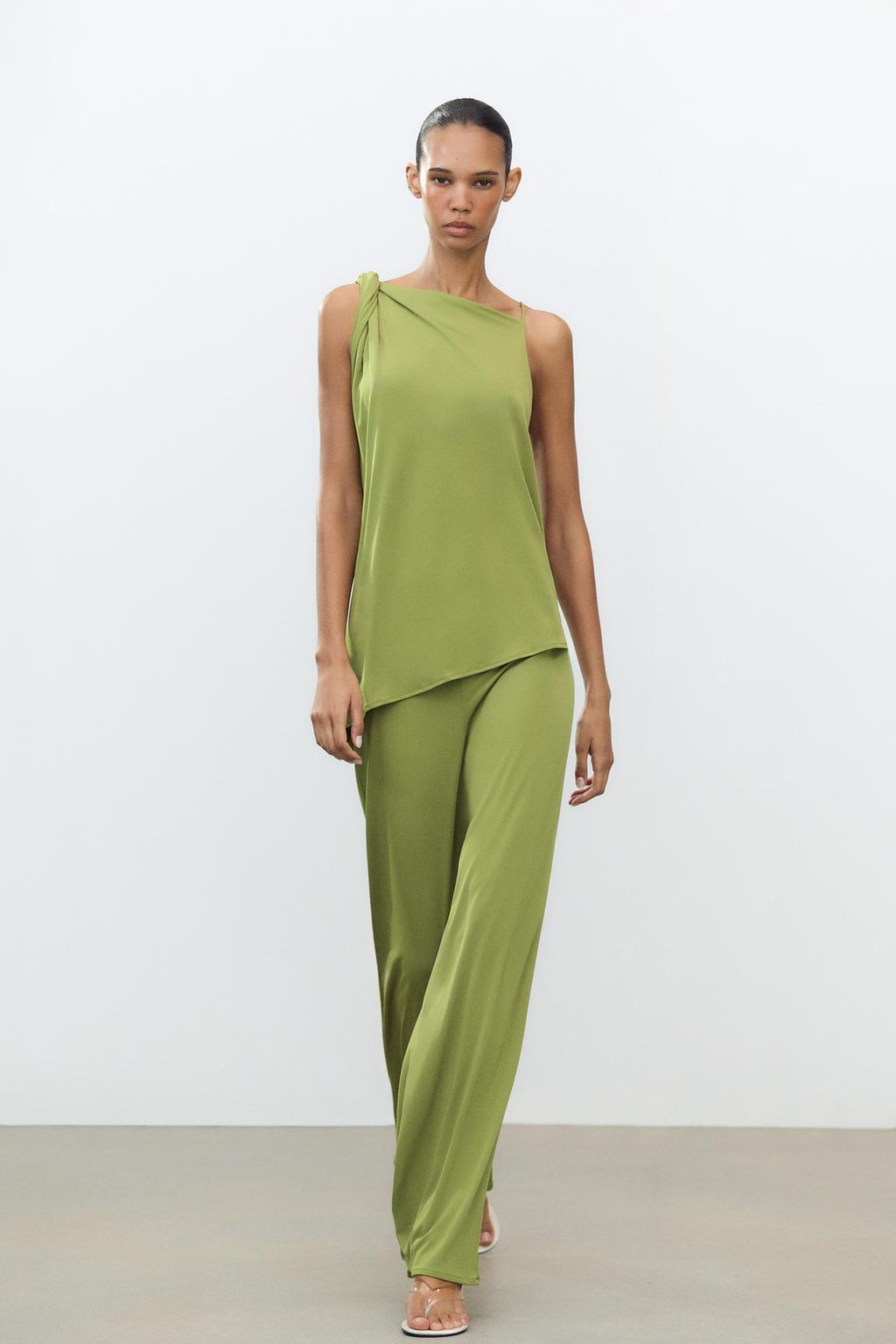 

Ниспадающие широкие брюки ZARA, зеленый