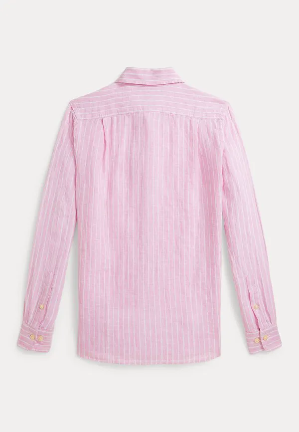 Полосатая льняная рубашка 714y Polo Ralph Lauren, Carmel Pink/White — фото 2
