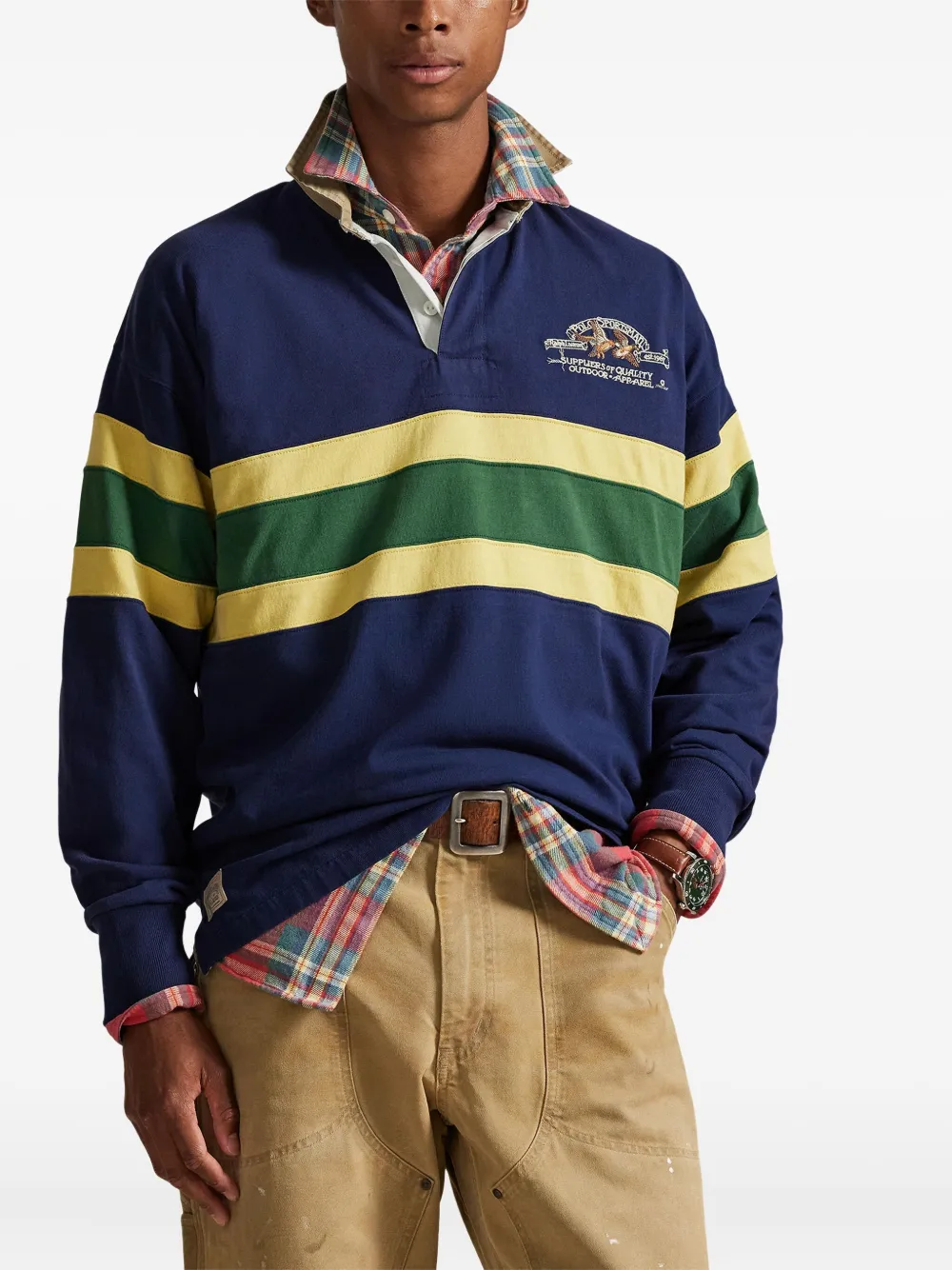 Рубашка поло с длинными рукавами и полосками Polo Ralph Lauren, синий — фото 3