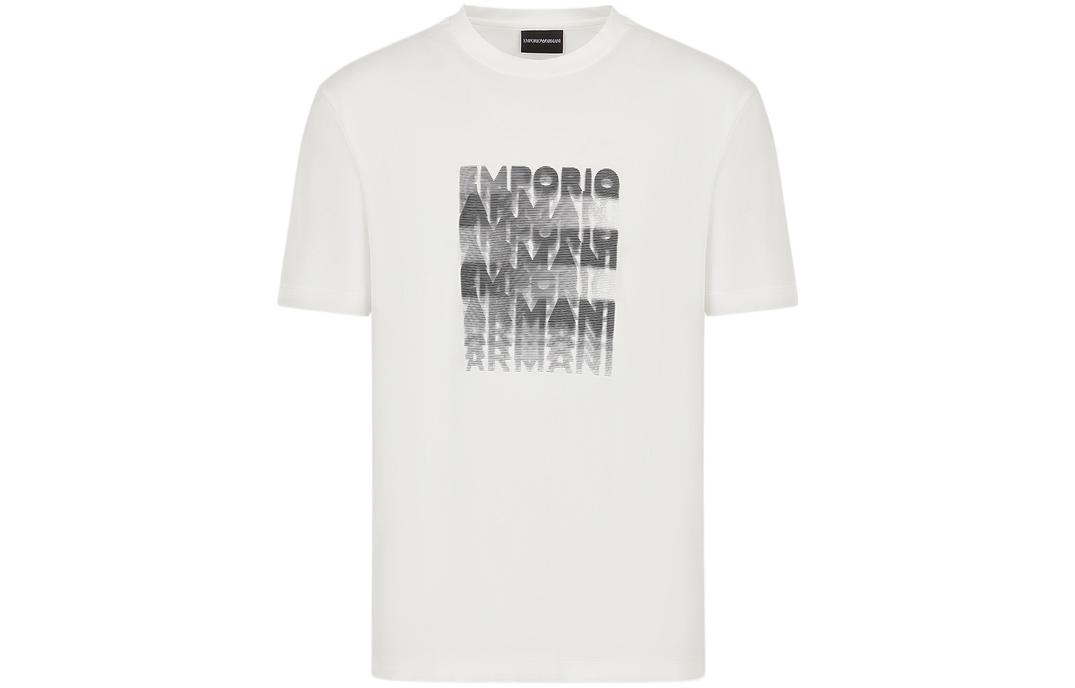 

EMPORIO ARMANI Футболка с короткими рукавами и круглым вырезом, с логотипом и буквами, смещенная печать, белая, мужская