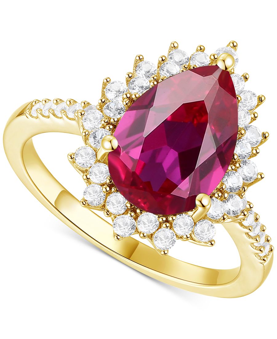 

Кольцо с ореолом из искусственно выращенного опала (7/8 карата) и искусственно выращенного белого сапфира (5/8 карата) в оправе из стерлингового серебра с покрытием из 14-каратного розового золота Macy's, Ruby