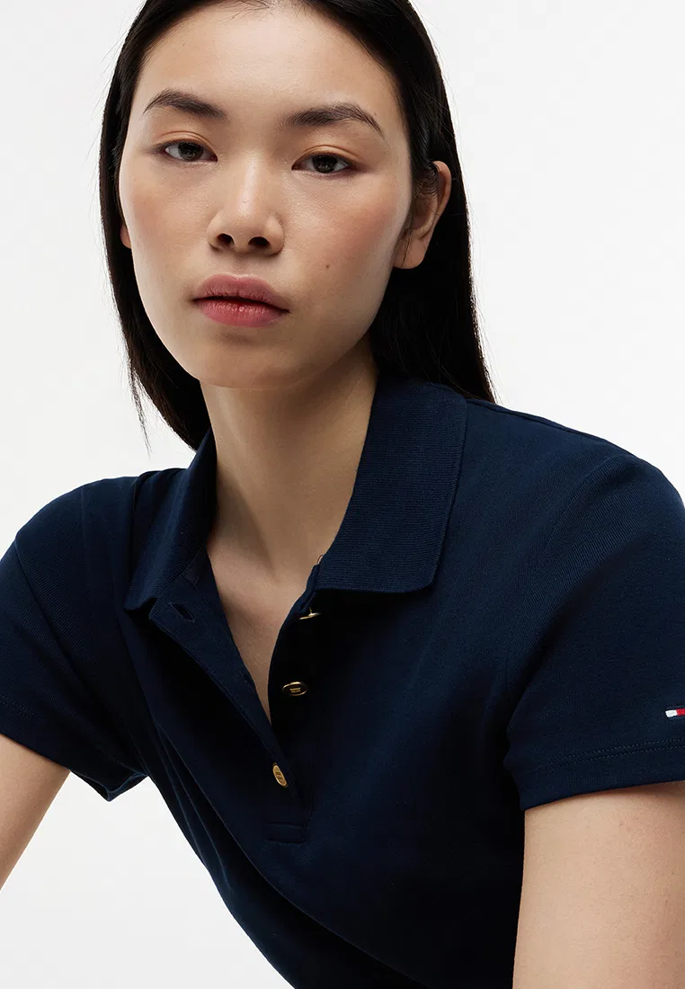 Поло женское, Slim Fit, на пуговицах, TH Mainline Tommy Hilfiger, темно-синий — фото 3
