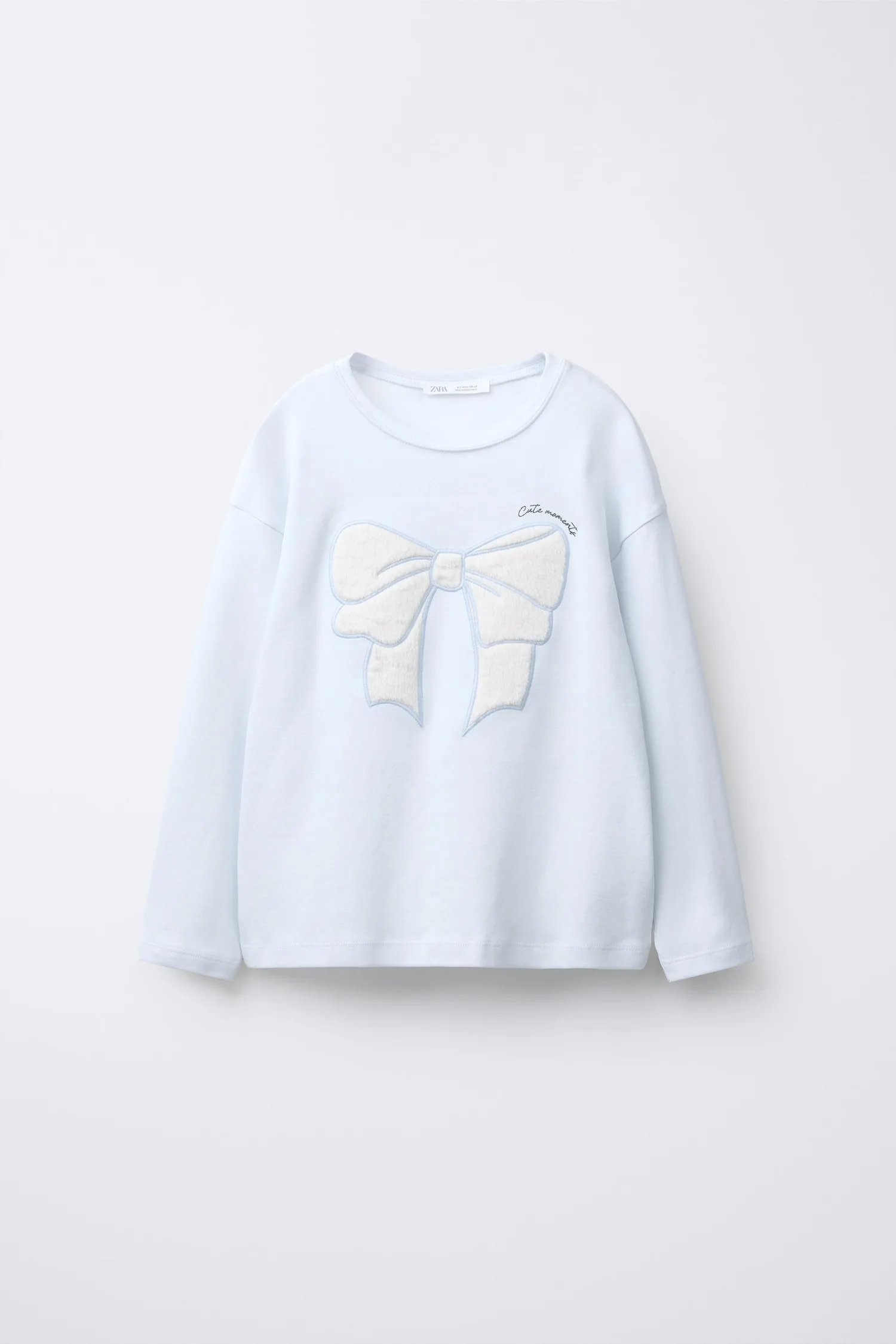 Пижама с бантом из искусственного меха, 6-14 лет Zara, светло-голубой — фото 2
