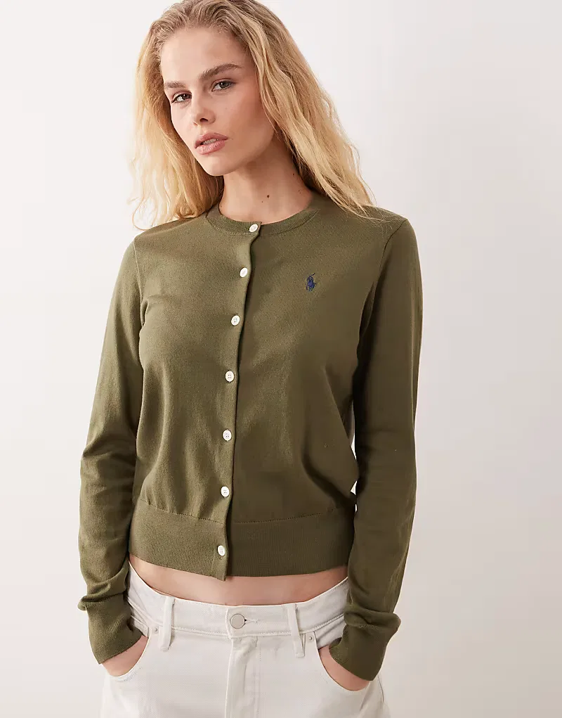 Кардиган Polo Ralph Lauren с логотипом и логотипом из тонкого хлопка пима, зеленый