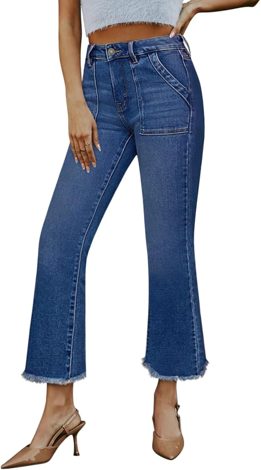 

Женские джинсы Flare, Stretchy Bootcut с необработанным краем Yewfirm