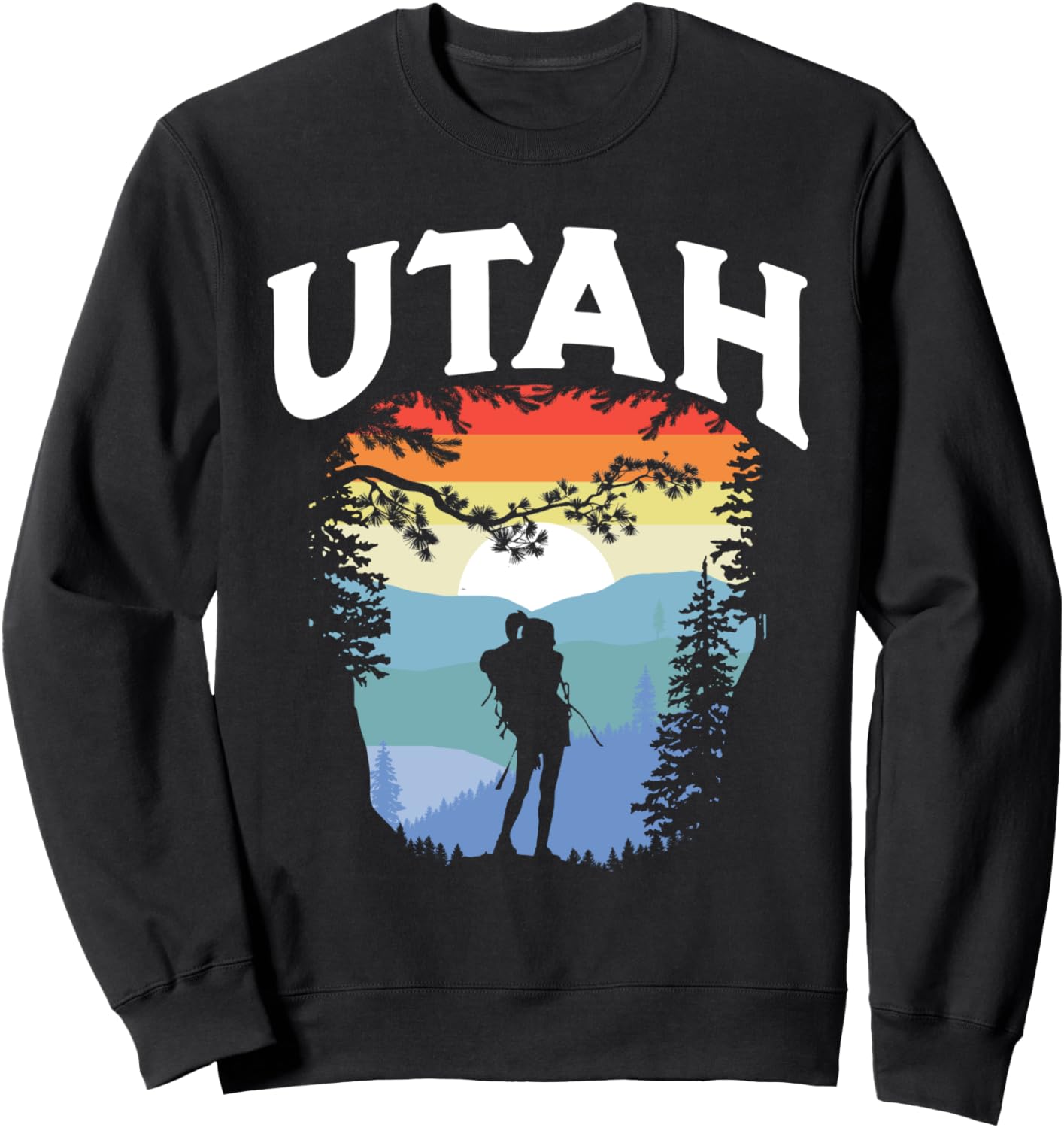 

Толстовка в стиле ретро 80-х с изображением гор Юты и девушки-туристки в стиле негативного пространства Giant Step Design Co., черный