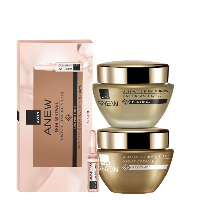 

Avon Anew Ultimate Set Роскошный укрепляющий ритуал с Protinol [Ампульный уход + Дневной + Ночной крем]