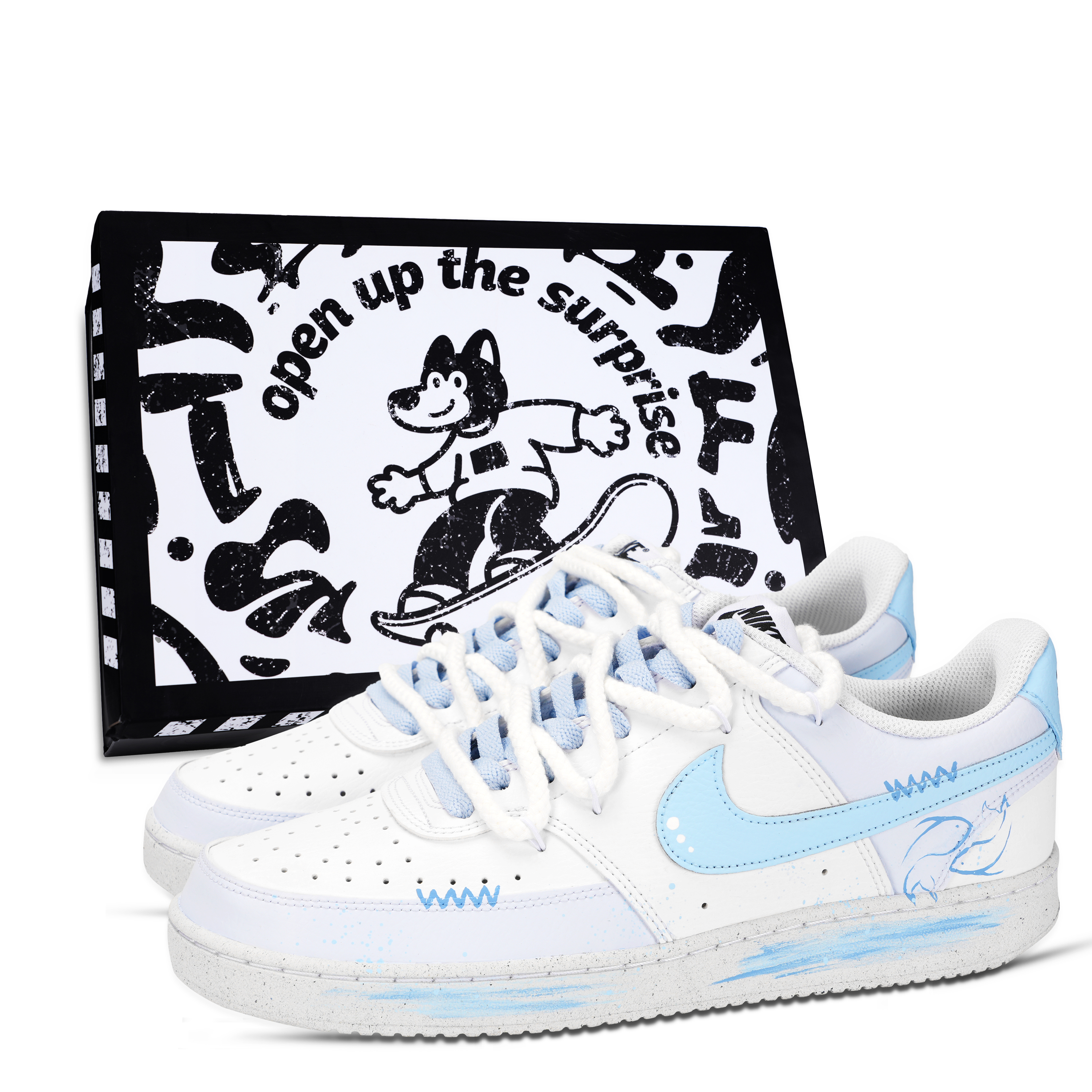 

Nike Кроссовки Court Vision 1 Blue Fish, износостойкие, низкие, для скейтбординга, мужские, сине-белые