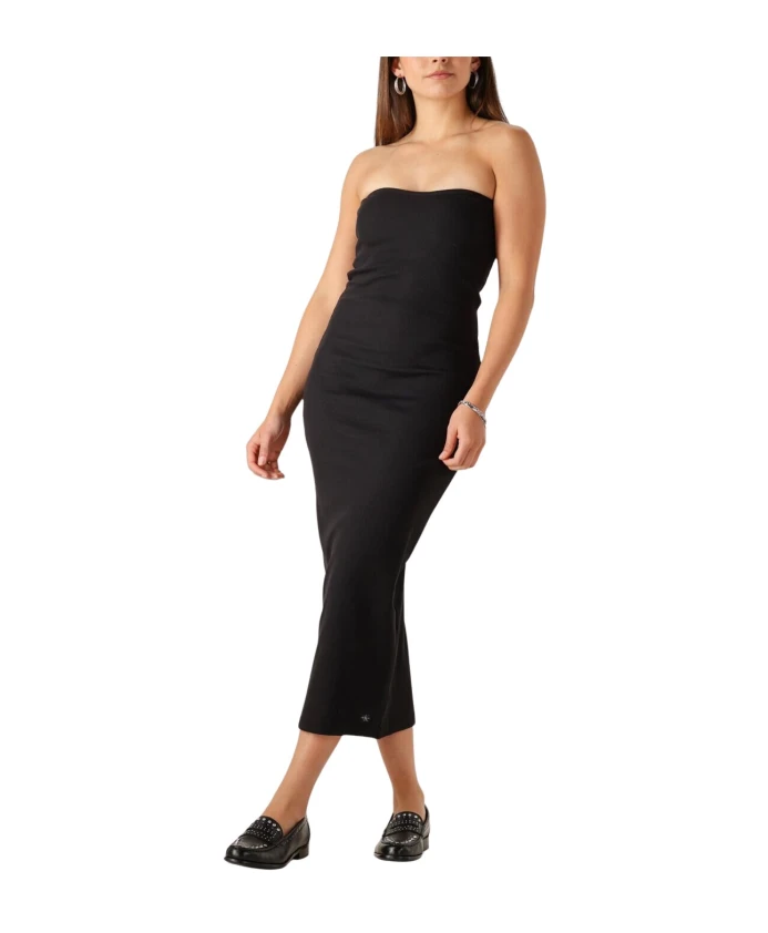 

Черное ребристое платье миди без рукавов Calvin Klein, черный