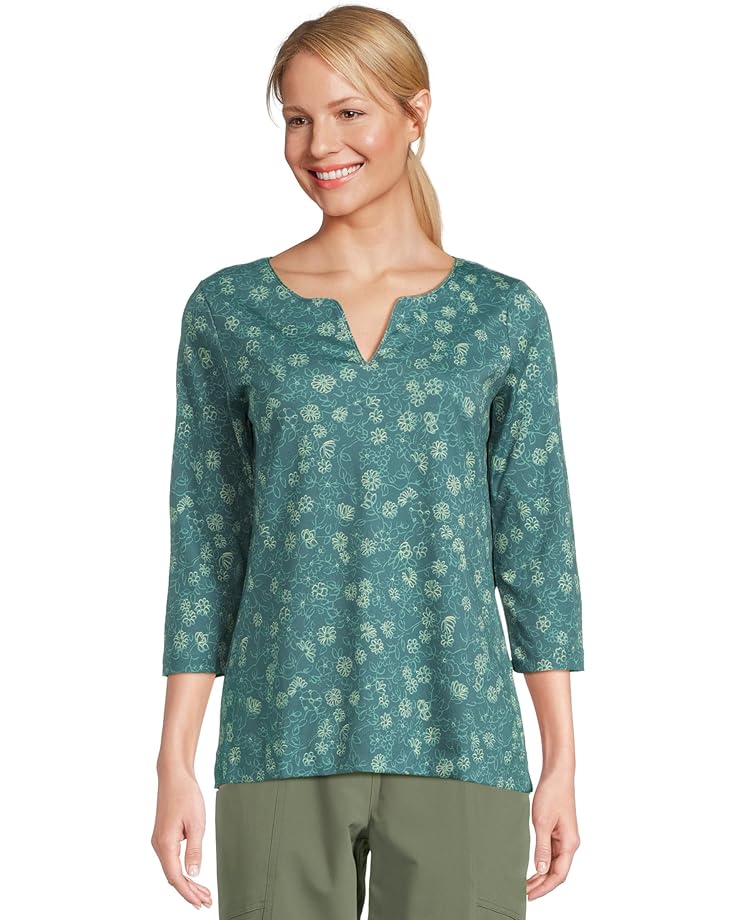 

Пляжный топ L.L.Bean Pima Tops Split-Neck Tunic 3/4 Sleeve Print, цвет Storm Teal Botanic Floral