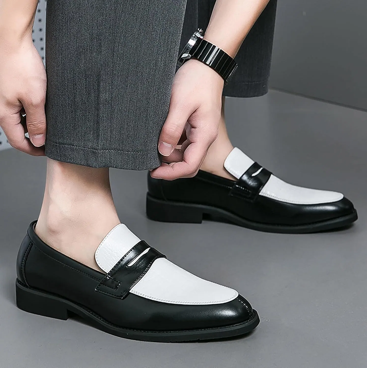 Лоферы мужские цветблок Oxford, черно-сине-белые DAO-UPPSE — фото 2