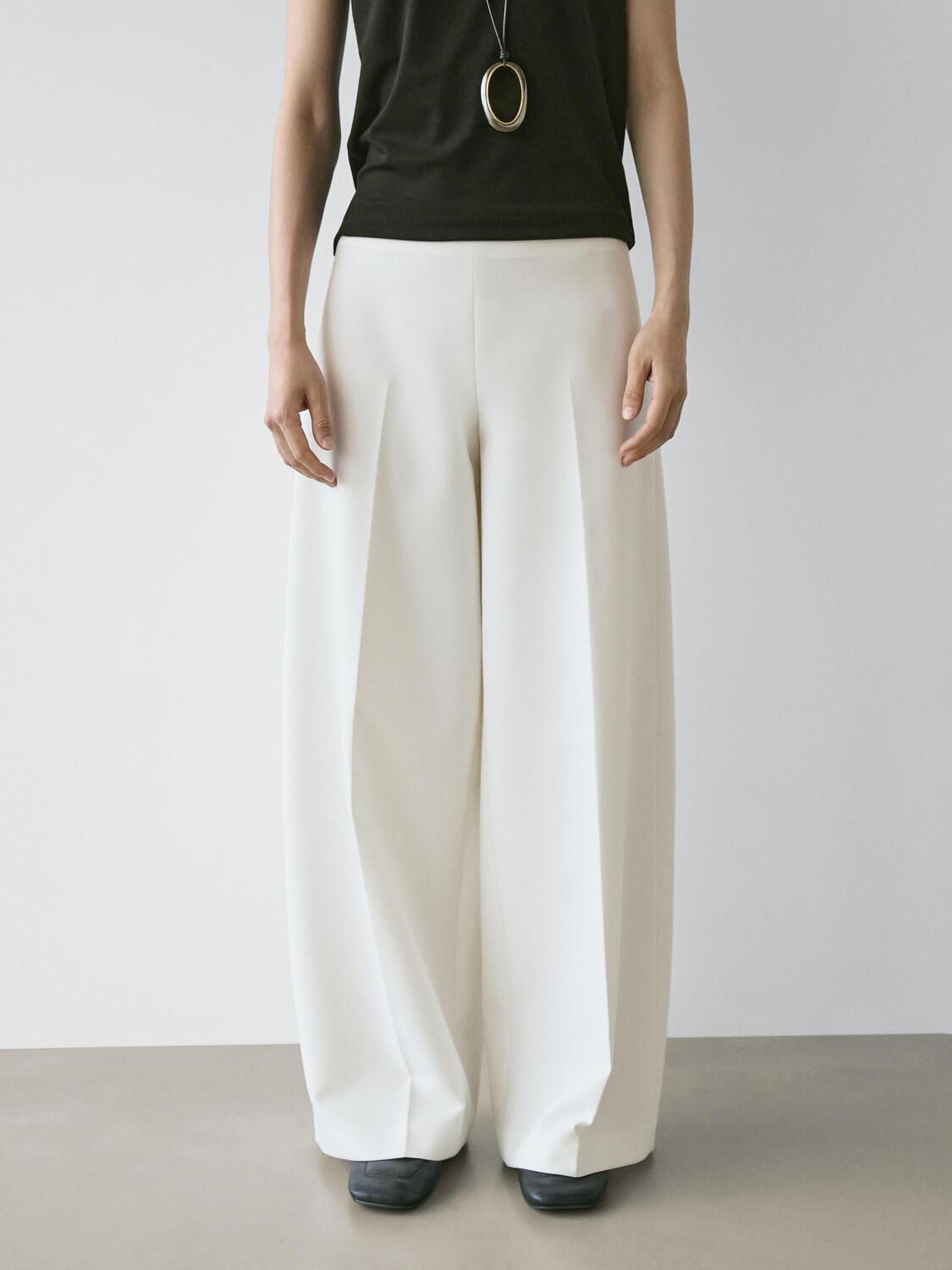 Объемные брюки с широкими штанинами Massimo Dutti, cream — фото 3