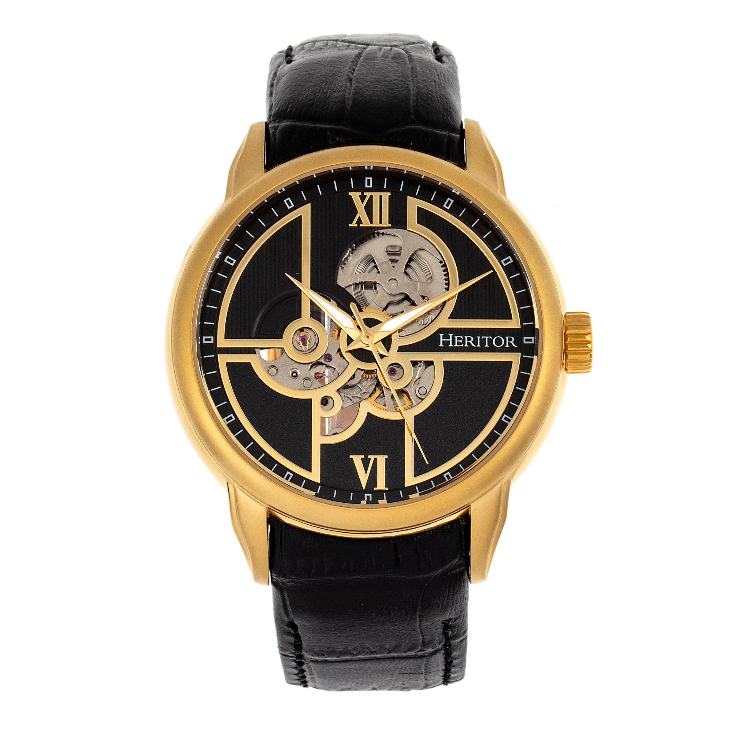 

Часы Sanford Semi-Skeleton с кожаным ремешком Heritor Automatic, золотой