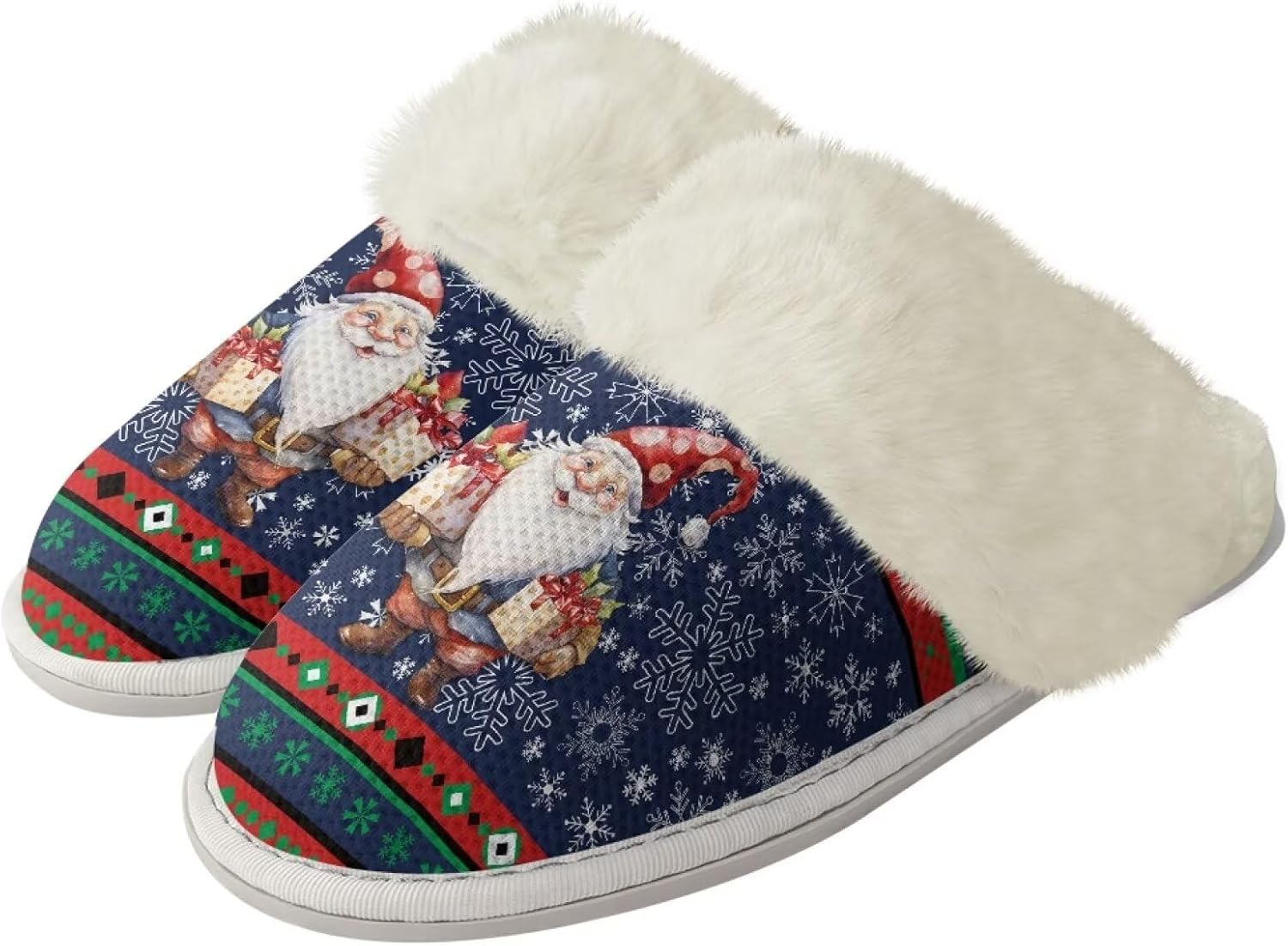 

Домашние тапочки Srengjodk Slip-On, фланелевые тапочки с меховой отделкой для женщин и мужчин, его и ее тапочки, размеры 36-47, Retro Xmas Style