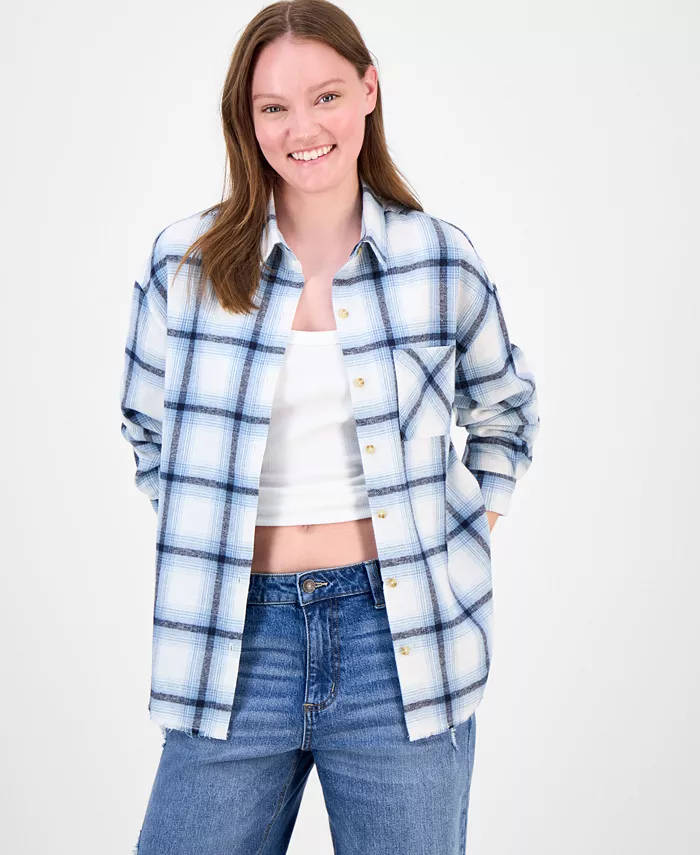 

Девчачья клетчатая рубашка с бахромой по краю Just Polly, синий