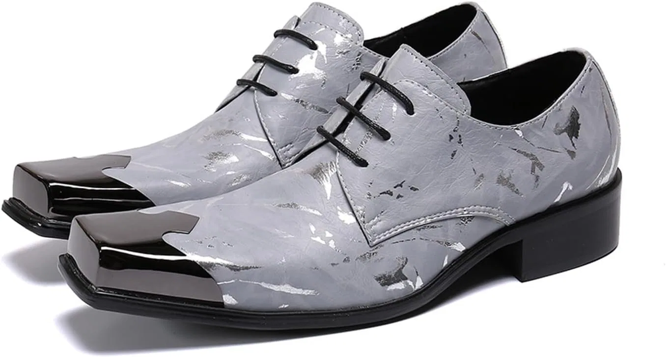 Лоферы кожаные Mens Lace-Up Shoes, Loafers Cowhide Shoes Genuine Leather Large Size Low Top Metal Square Toe Breathable Comfortable Casual Shoes, серый MANYUBEI — фото 4