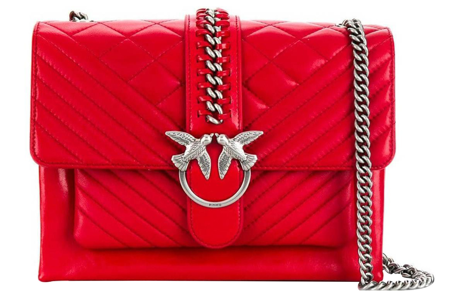 

PINKO Кожаная квадратная сумка, наплечная сумка, маленькая женская красная сумка через плечо