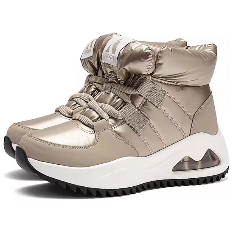 Зимние ботинки женские Skechers атласные дутые, бронзовый — фото 3