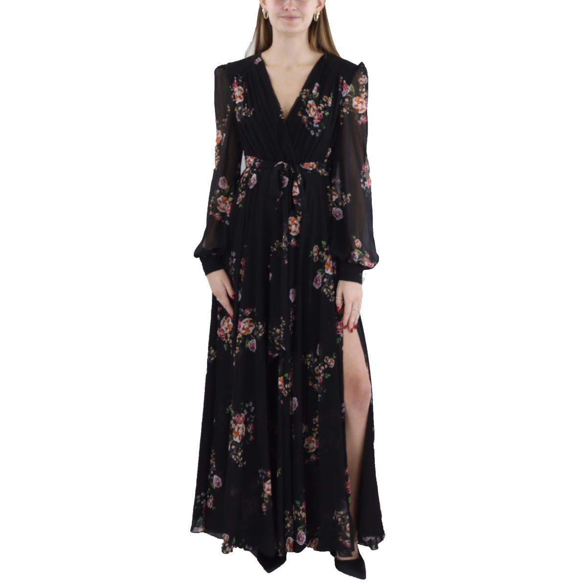 

Женское шифоновое платье макси с цветочным принтом Ieena for Mac Duggal, цвет black multi