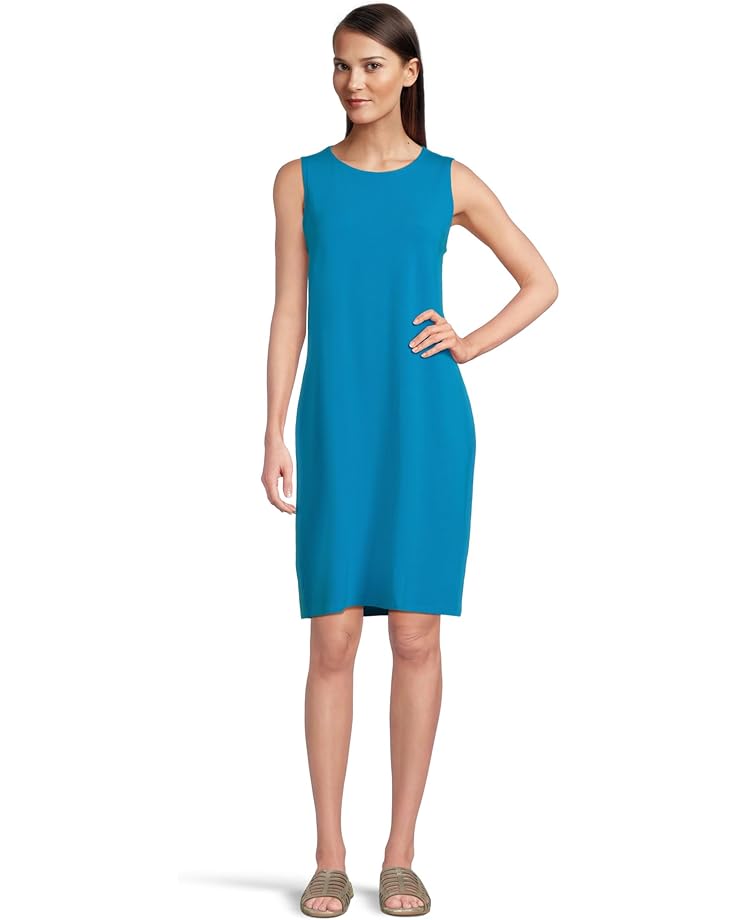 

Платье Eileen Fisher Round Neck Knee Length Dress, цвет Oahu Blue