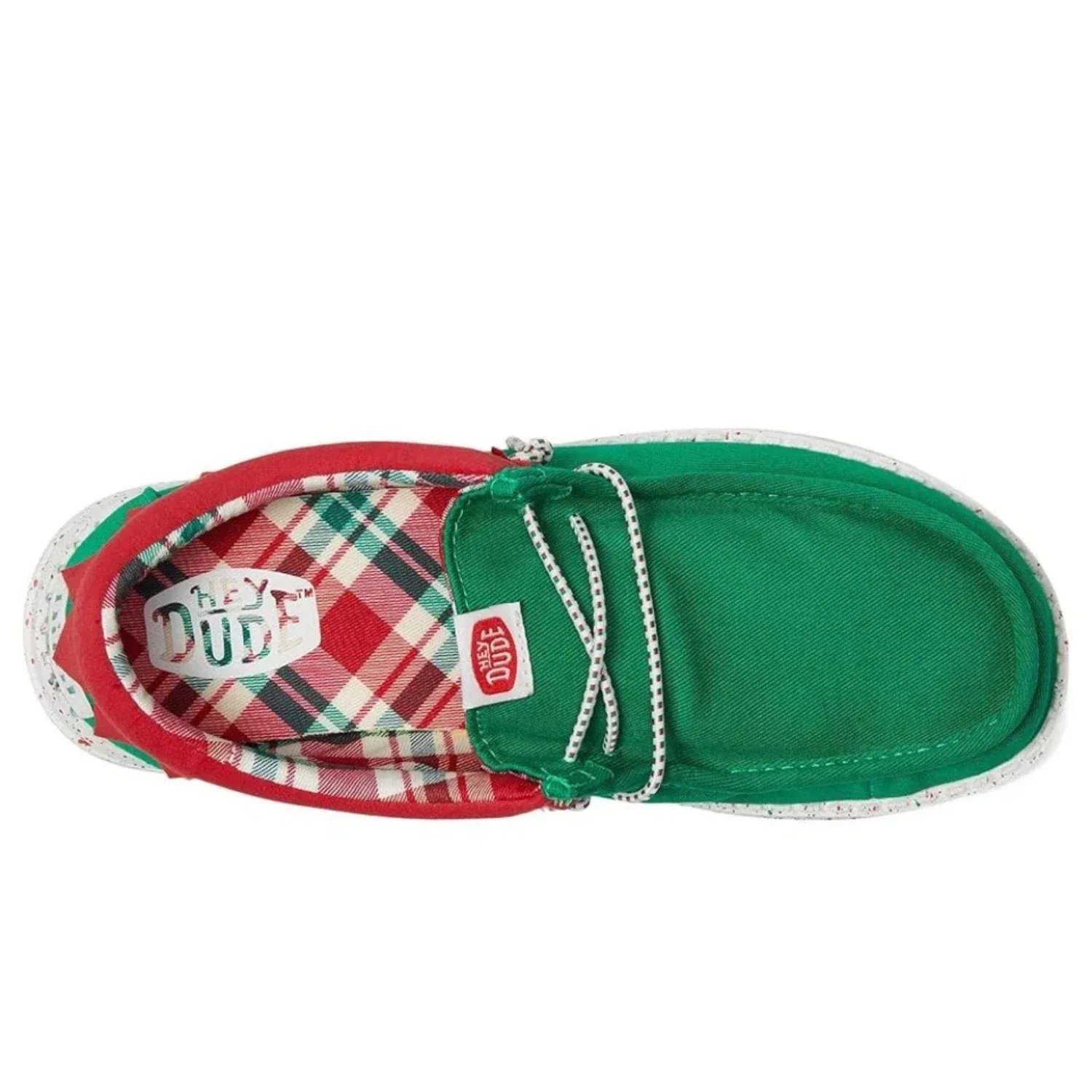 Детские мокасины Hey Dude Wally Holiday Elf-3XX C, зеленые с красным носком, KFC695 — фото 4