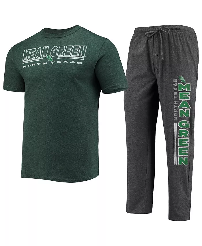 

Мужской комплект для сна из футболки и брюк North Texas Mean Green Meter в цветах heathered charcoal и kelly green Concepts Sport