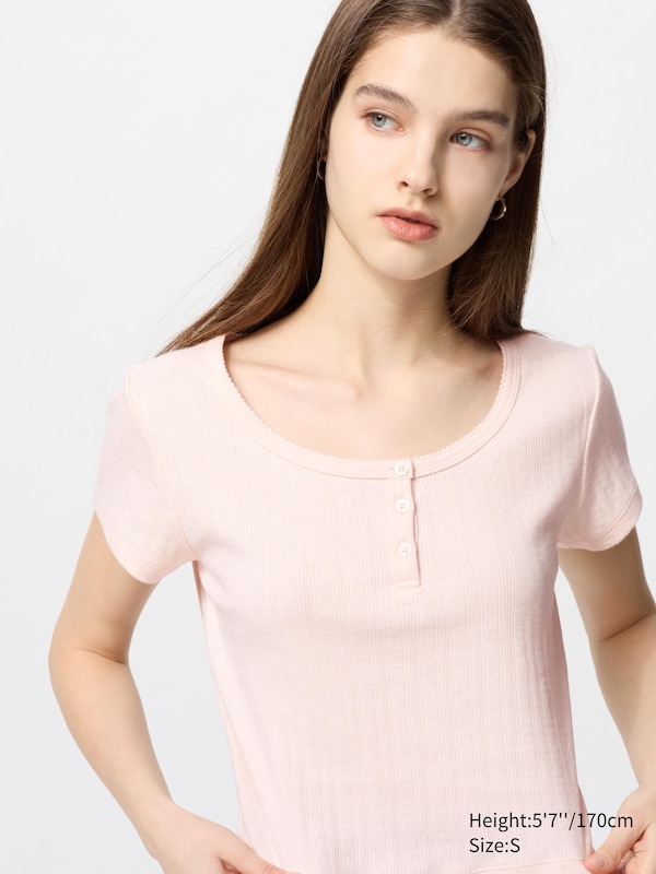 

Футболка с воротником-стойкой «хенли» Uniqlo, розовый