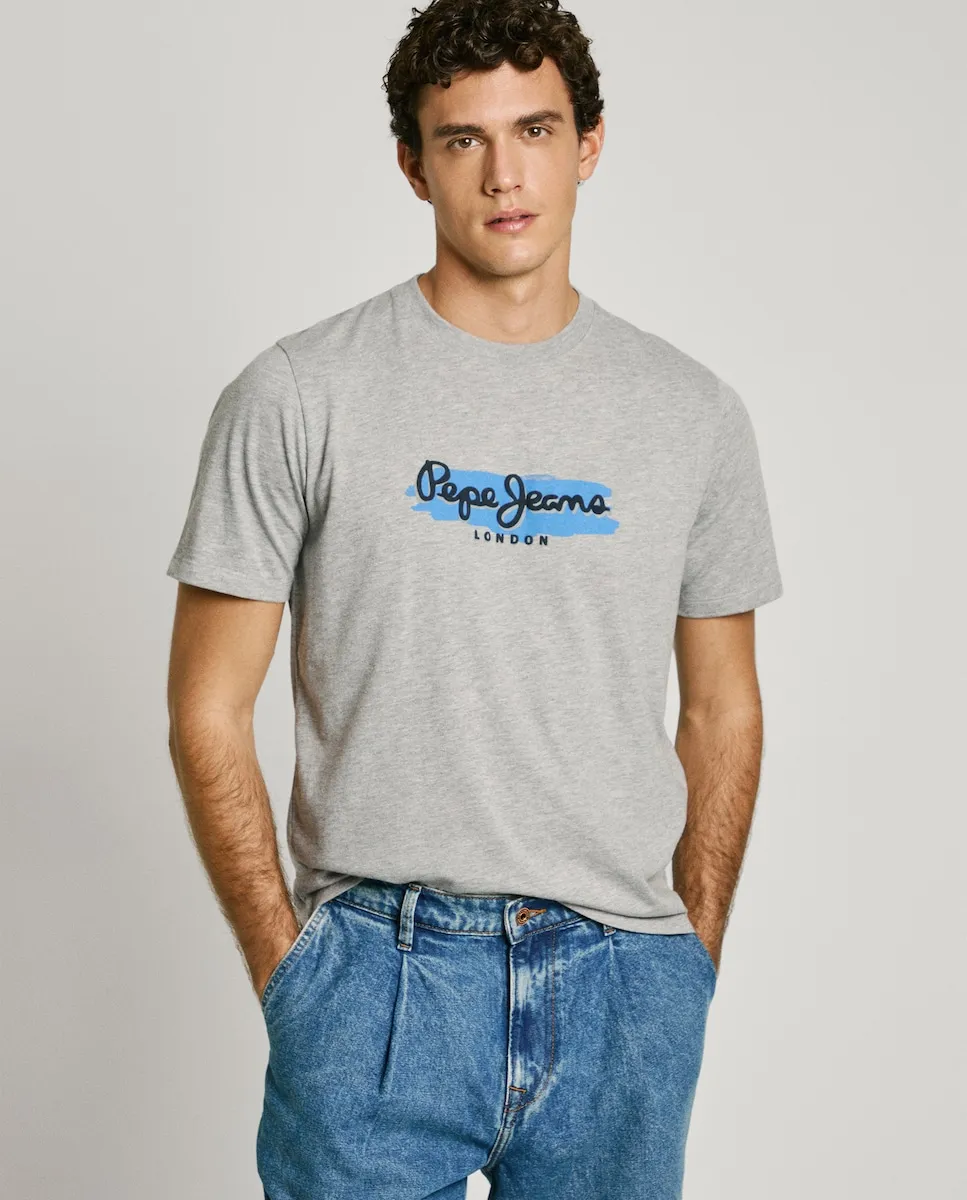 

Мужская футболка с коротким рукавом и напечатанным логотипом Pepe Jeans, серый
