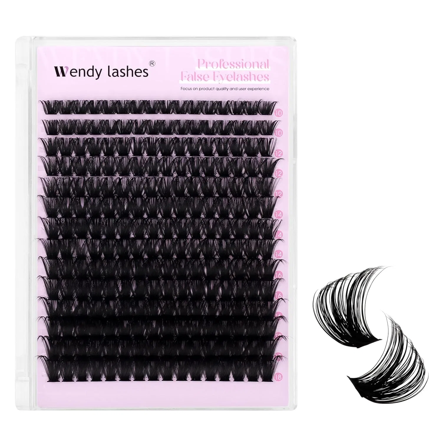 Набор пучковых ресниц 100D C-изгиб MIX 10-18 мм для наращивания Wendy Lashes, Black