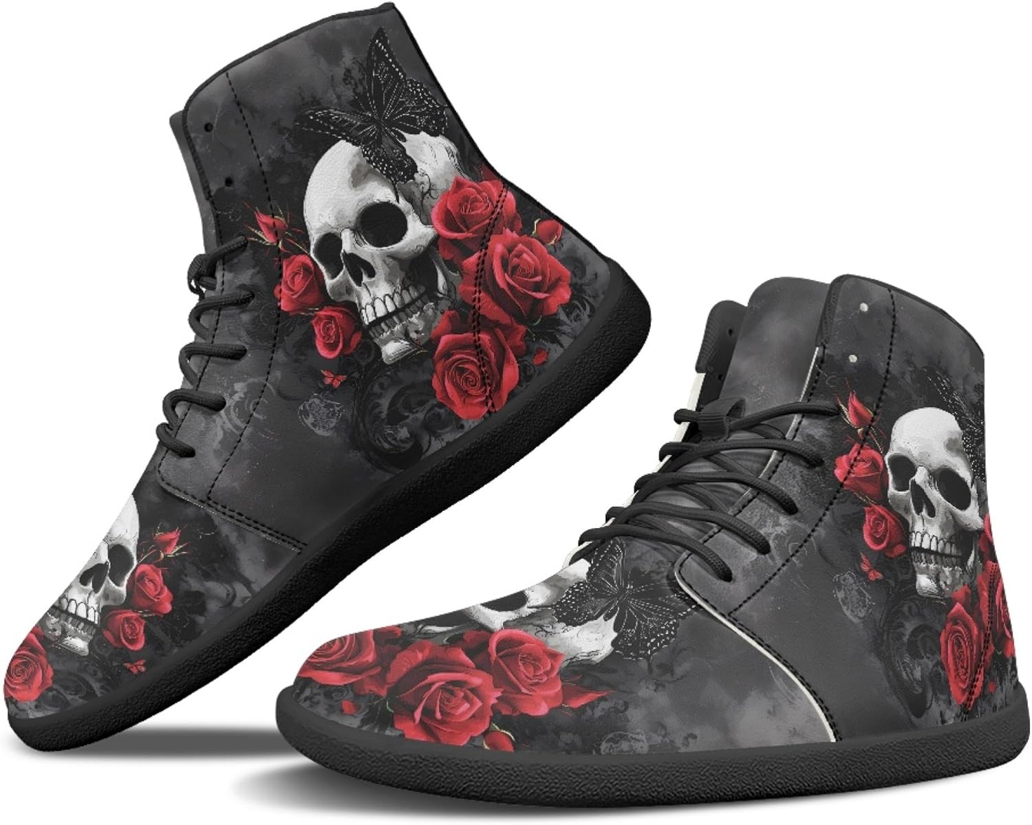 

Высокие кроссовки с черепом для женщин и мужчин, с отделкой из искусственной кожи, с широкой носочной частью, минималистичные босоножки Arleeorkee, Retro Skull Rose Butterfly